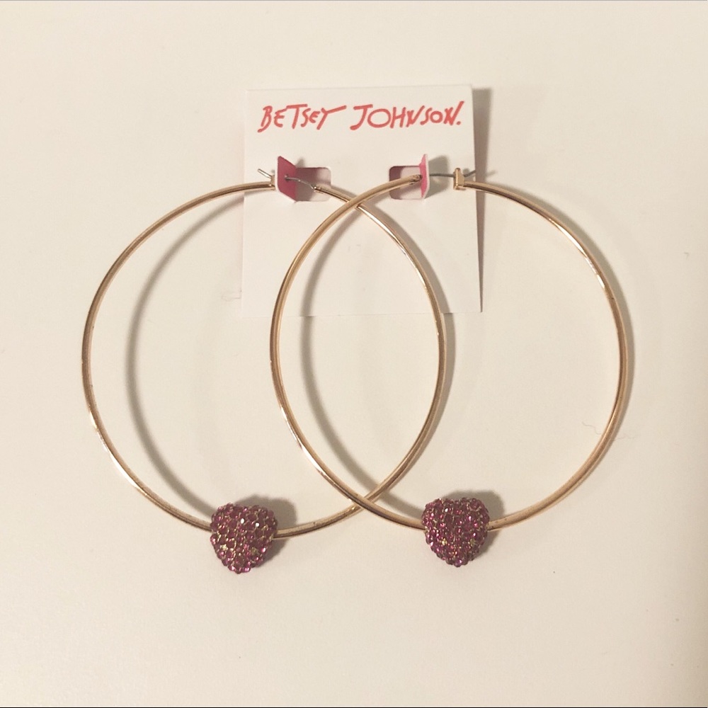 Betsey Johnson Heart Hoop Earrings
